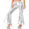 easyforever Women's Metallic Shiny Bell Bottom Disco Pants Glossy Sparkly Loose Flared Trousers Silver Small view 2