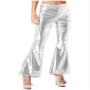 easyforever Women's Metallic Shiny Bell Bottom Disco Pants Glossy Sparkly Loose Flared Trousers Silver Small view 3