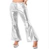 easyforever Women's Metallic Shiny Bell Bottom Disco Pants Glossy Sparkly Loose Flared Trousers Silver Small view 4
