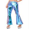 Hularka Women's Shiny Club Flared Pants Elastic Waistband Holographic 70s Disco Bell Bottom Pants Blue Medium view 4