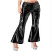 Hularka Women's Shiny Club Flared Pants Elastic Waistband Holographic 70s Disco Bell Bottom Pants Black Small view 3