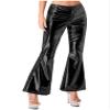 easyforever Women's Metallic Shiny Bell Bottom Disco Pants Glossy Sparkly Loose Flared Trousers Black Small view 3