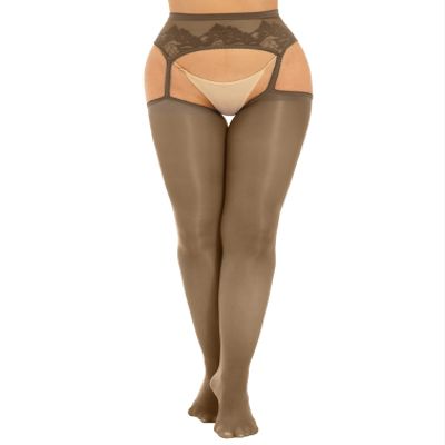 FEESHOW Womens Glossy Suspender Pantyhose Stockings Tights Stretchy High Stockings for Dress up Coffee A One Size