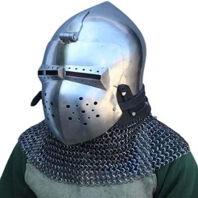 Antique Custom SCA HNB 18 Gauge Steel Medieval Combat Pig Faced Bascinet Helmet Hallween Chain Mail Helmet