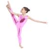 Alvivi Kids Girls Sleeveless Dance Leotard Jumpsuit Full Length Bodysuit Metallic Gymnastics Costumes Pink 10-12 Years view 2