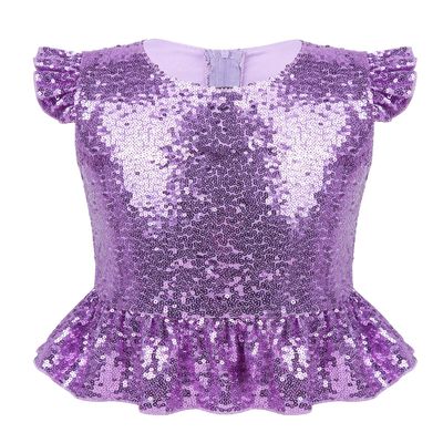 ACSUSS Kids Girls Shiny Metallic Camis Top Gymnastics Ballet Dance Camisole Leotard Tank Tops Vest Dancewear Ruffled Lavender 12 Years