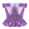 ACSUSS Kids Girls Shiny Metallic Camis Top Gymnastics Ballet Dance Camisole Leotard Tank Tops Vest Dancewear Ruffled Lavender 12 Years view 1