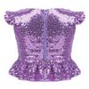 ACSUSS Kids Girls Shiny Metallic Camis Top Gymnastics Ballet Dance Camisole Leotard Tank Tops Vest Dancewear Ruffled Lavender 12 Years view 2