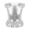 ACSUSS Kids Girls Shiny Metallic Camis Top Gymnastics Ballet Dance Camisole Leotard Tank Tops Vest Dancewear Ruffled Silver 10 Years view 1