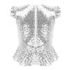ACSUSS Kids Girls Shiny Metallic Camis Top Gymnastics Ballet Dance Camisole Leotard Tank Tops Vest Dancewear Ruffled Silver 10 Years view 2