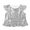 ACSUSS Kids Girls Shiny Metallic Camis Top Gymnastics Ballet Dance Camisole Leotard Tank Tops Vest Dancewear Ruffled Silver 10 Years view 3