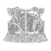 ACSUSS Kids Girls Shiny Metallic Camis Top Gymnastics Ballet Dance Camisole Leotard Tank Tops Vest Dancewear Ruffled Silver 10 Years view 4