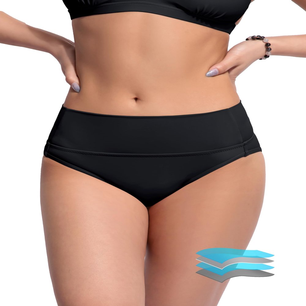 Beautikini Period Swimwear Bikini Menstrual Swim Bottoms Leakproof Bathing Suits for Teens Girl(Black XX-Large)