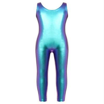 Alvivi Kids Girls Sleeveless Dance Leotard Jumpsuit Full Length Bodysuit Metallic Gymnastics Costumes Colorful 3-4 Years