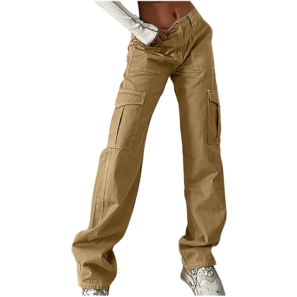 Parachute Cargo Pants Women's Baggy Streetwear Y2K Pants Denim Cargo Jeans Relaxed Fit Wide Leg Pants for Teen Girls