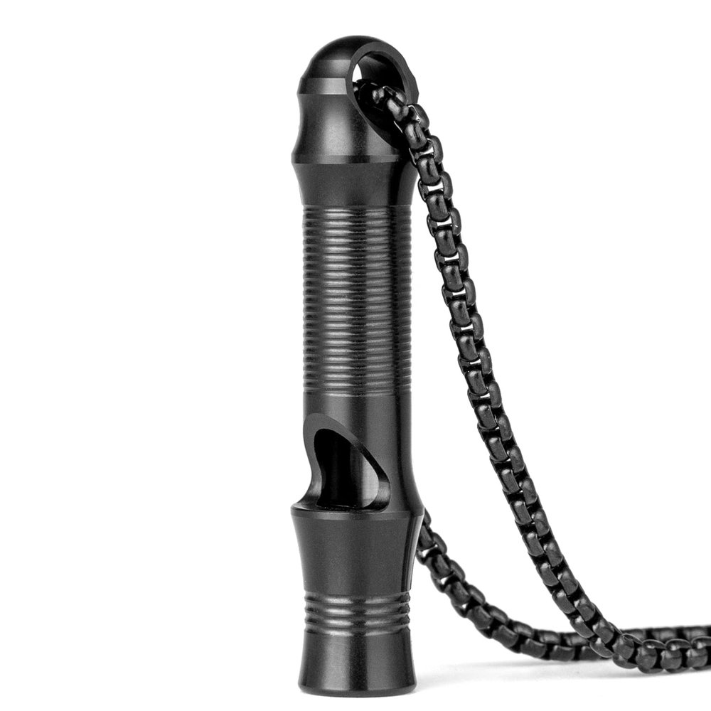 TISUR Titanium Emergency Whistle,EDC Safety Whistles Necklace Loud up to 120db,Survival Whistles for Survival,Hiking,Camping,Pets Training (Black(1-Pack))