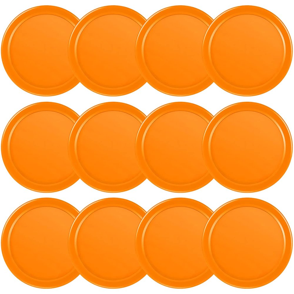 Coopay 12 Pieces Home Air Hockey Pucks 2.5 Inches Heavy Replacement Pucks for Game Tables Equipment Accessories, 12 Grams (Orange)