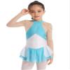 CHICTRY Kids Girls Long Sleeve Rhinestone Chain Mesh Patchwork Dance Costume Figure Ice Skating Dress Lyrical Dress Blue 10 Years view 2