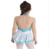 CHICTRY Kids Girls Long Sleeve Rhinestone Chain Mesh Patchwork Dance Costume Figure Ice Skating Dress Lyrical Dress Blue 10 Years view 3