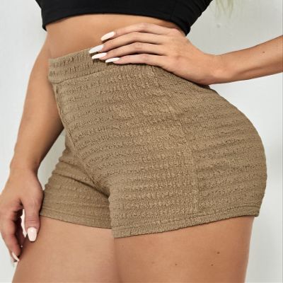 AMDMG Shorts for Women Shorts Women's Shorts Textured Solid Shorts Shorts (Color : Khaki, Size : X-Small)