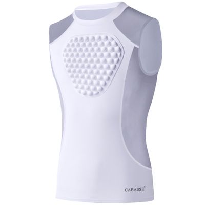 Cabasse Youth Chest Protector, Heart-Guard/Sternum Protection Shirt for Baseball, Football, T Ball, Lacrosse (Large, White/Grey (Crewneck))