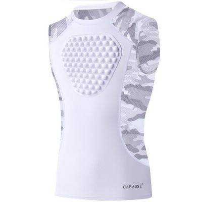 Cabasse Youth Chest Protector, Heart-Guard/Sternum Protection Shirt for Baseball, Football, T Ball, Lacrosse & Goalies (Large, White/Camo (Crewneck))