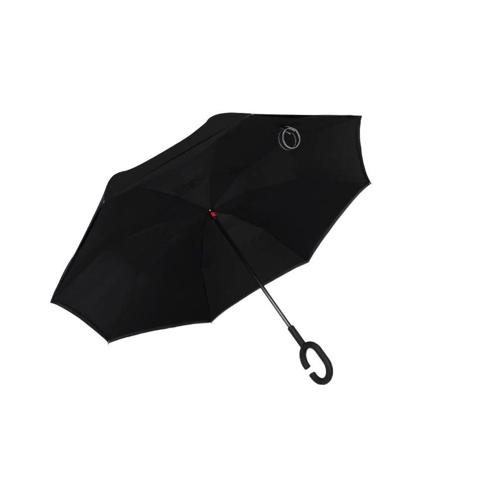 ZAEGO Umbrellas for Rain Double Layer Inverted Umbrella Flower Windproof Reverse Umbrella with C-Shaped Handle Waterproof Stick Umbrella Umbrellas for Rain Windproof (Color : Black)