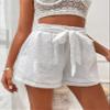 SOFULU Solid Belted Textured Shorts (Color : White, Size : Medium) view 2