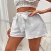 SOFULU Solid Belted Textured Shorts (Color : White, Size : Medium) view 3