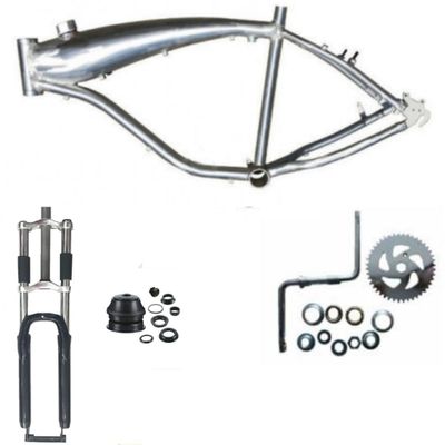 Bicycle Gas Frame 2.4L fuel tank, 26" suspension fork with headset and One Piece Crank 2'' Cup Wide Pedal Crank Kit