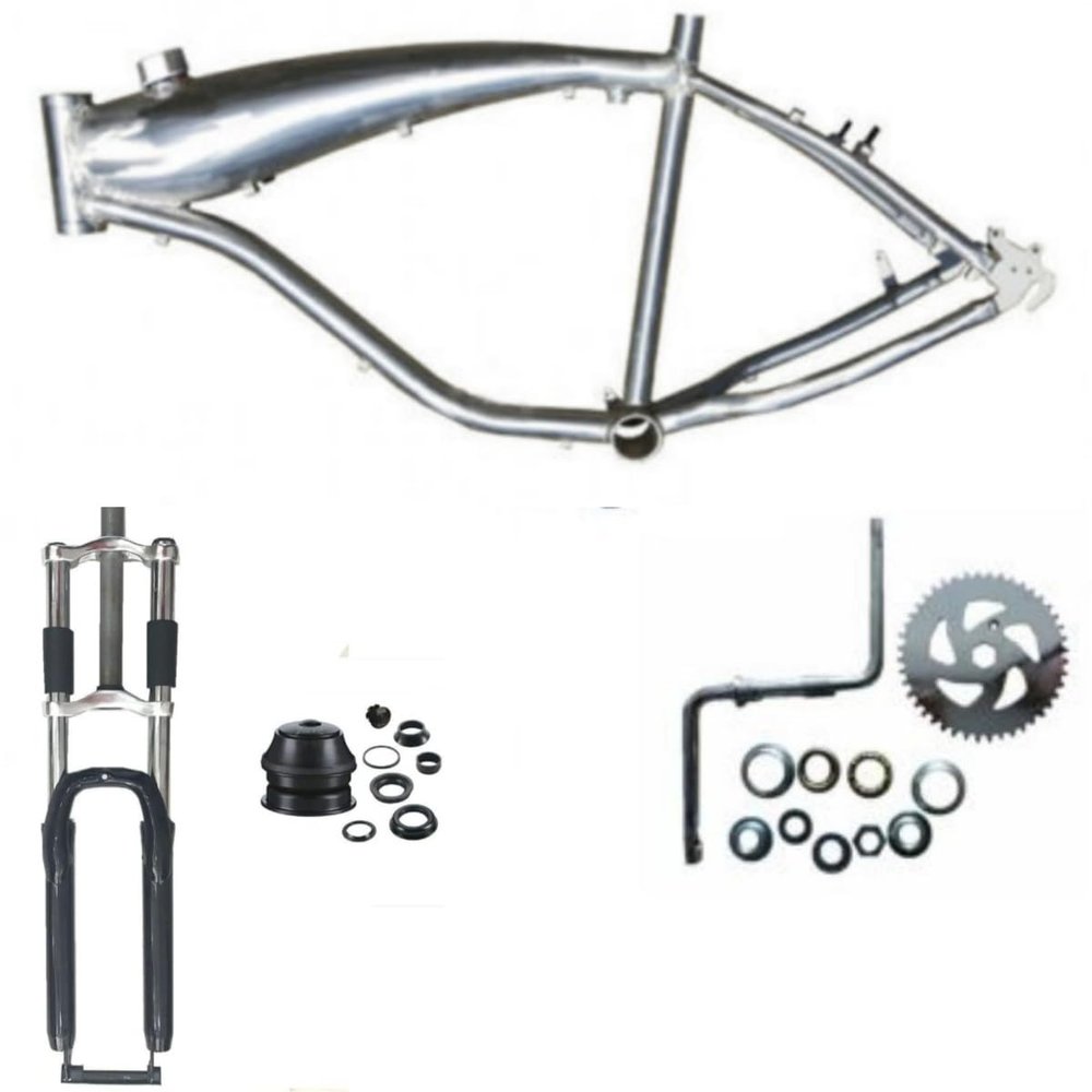 Bicycle Gas Frame 2.4L fuel tank, 26" suspension fork with headset and One Piece Crank 2'' Cup Wide Pedal Crank Kit