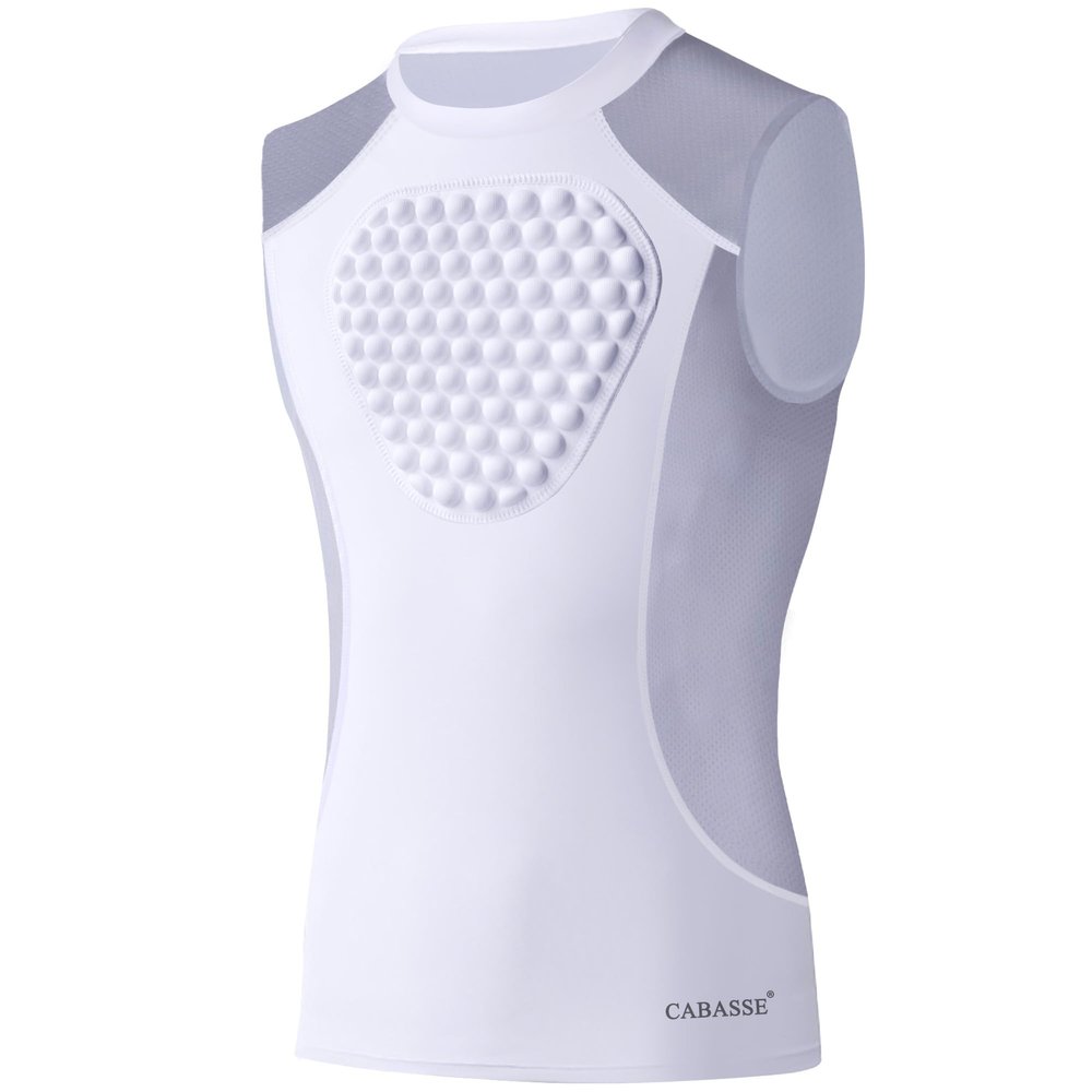 Cabasse Youth Chest Protector, Heart-Guard/Sternum Protection Shirt for Baseball, Football, T Ball, Lacrosse & Goalies (X-Small, White/Grey (Crewneck))