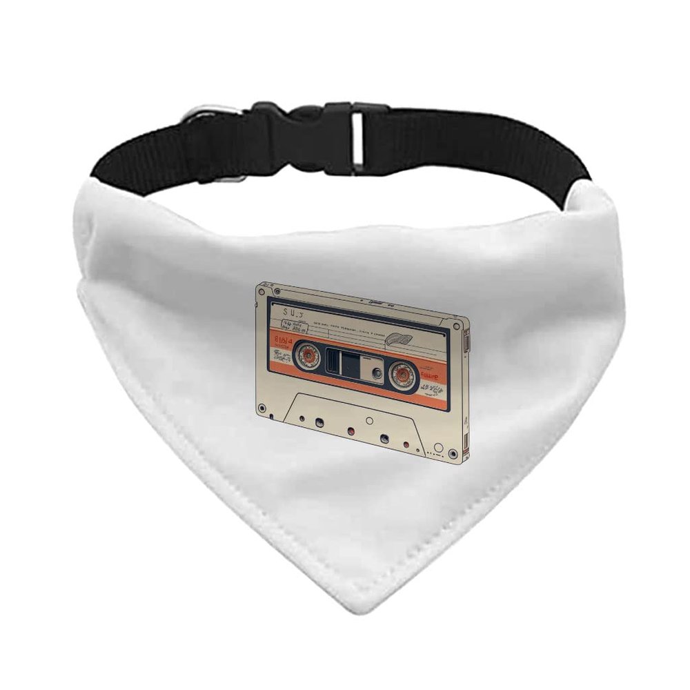 80's Cassette Tape Pet Bandana Collar - Music Print Scarf Collar - Cool Art Dog Bandana - S