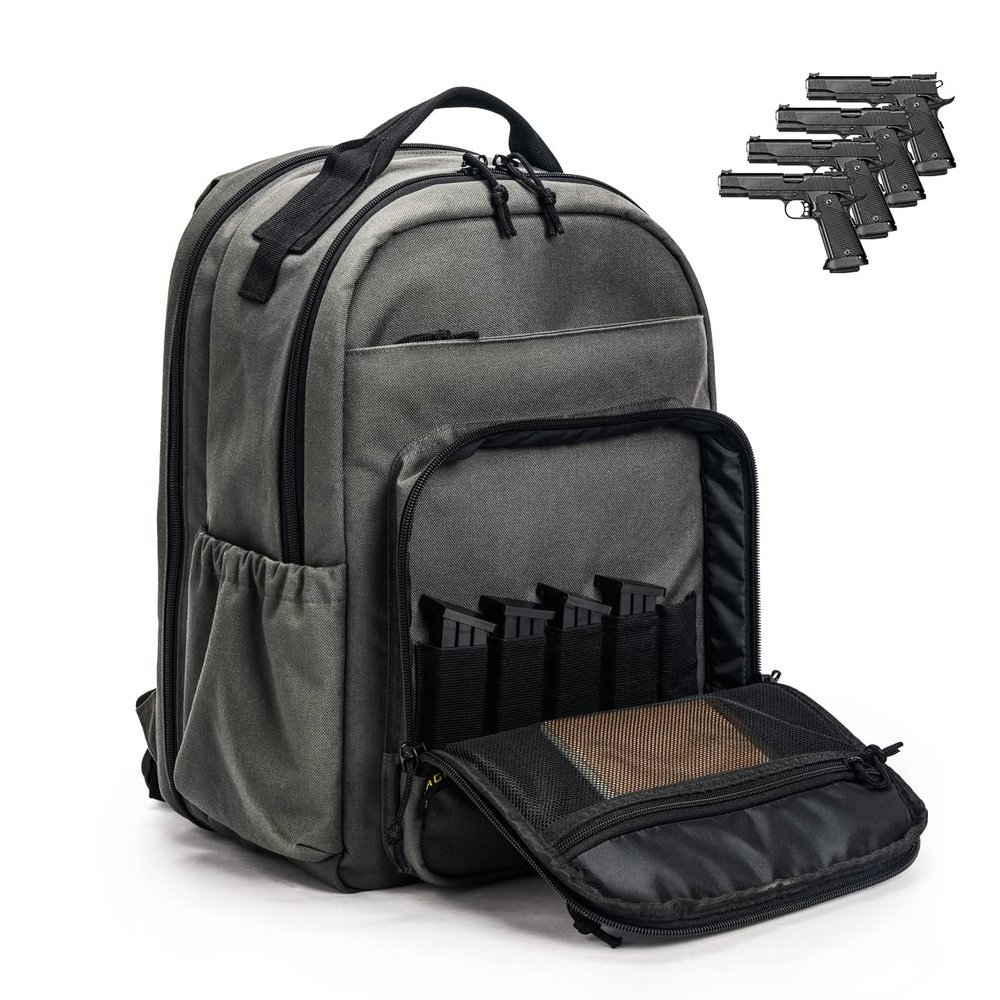 VEAGIA Range Backpack Pistol Range Bag For Handguns And Ammo Gun Cases Pistol Bags With Goggle Bag/Lockable Explosion-Proof Zippers (Grey 2.0)