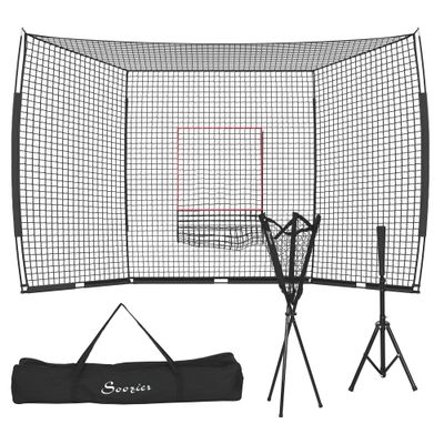 Soozier 17' x 5.5' Baseball Net with Strike Zone, Tee, Caddy, and Carry Bag for Pitching and Hitting, Portable Extra Large Softball and Baseball Training Equipment
