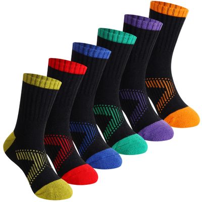 SeeyAN Kids Socks Boys Crew Athletic Half Cushioned Cotton Sport Running Breathable Socks 6 Pairs (6 Pairs Black, 5-8 Years)