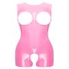 dPois Women's Bare Breast Catsuit Halter Neck Bodysuit Sexy Crotchless High Cut Leotard Clubwear Pink Small view 1