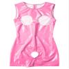 dPois Women's Bare Breast Catsuit Halter Neck Bodysuit Sexy Crotchless High Cut Leotard Clubwear Pink Small view 3