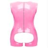 dPois Women's Bare Breast Catsuit Halter Neck Bodysuit Sexy Crotchless High Cut Leotard Clubwear Pink Medium view 2