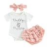 Newborn Infant Baby Girl Outfit 3pcs Letter Print Western Clothes Sets Short Sleeve Tassel T-Shirts Shorts (White-Daddy's Girl, 6-12 Months) view 1