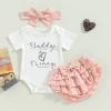Newborn Infant Baby Girl Outfit 3pcs Letter Print Western Clothes Sets Short Sleeve Tassel T-Shirts Shorts (White-Daddy's Girl, 6-12 Months) view 2