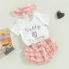 Newborn Infant Baby Girl Outfit 3pcs Letter Print Western Clothes Sets Short Sleeve Tassel T-Shirts Shorts (White-Daddy's Girl, 6-12 Months) view 3