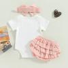 Newborn Infant Baby Girl Outfit 3pcs Letter Print Western Clothes Sets Short Sleeve Tassel T-Shirts Shorts (White-Daddy's Girl, 6-12 Months) view 4