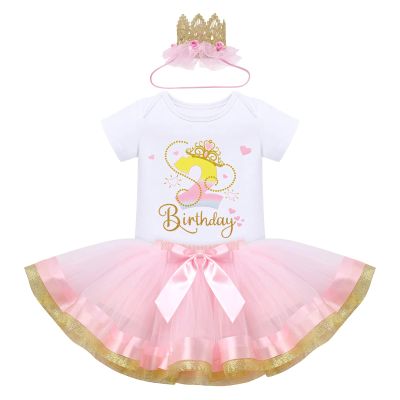 2nd Second Birthday Girl Outfit Baby I'm Two Years Old Fairy Themed Party Cake Smash Photo Shooting Props White Romper Bodysuit Tutu Tulle Skirt Crown Tiara Headband Set Pageant Wedding Baby Pink 2T