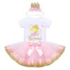 2nd Second Birthday Girl Outfit Baby I'm Two Years Old Fairy Themed Party Cake Smash Photo Shooting Props White Romper Bodysuit Tutu Tulle Skirt Crown Tiara Headband Set Pageant Wedding Baby Pink 2T view 1