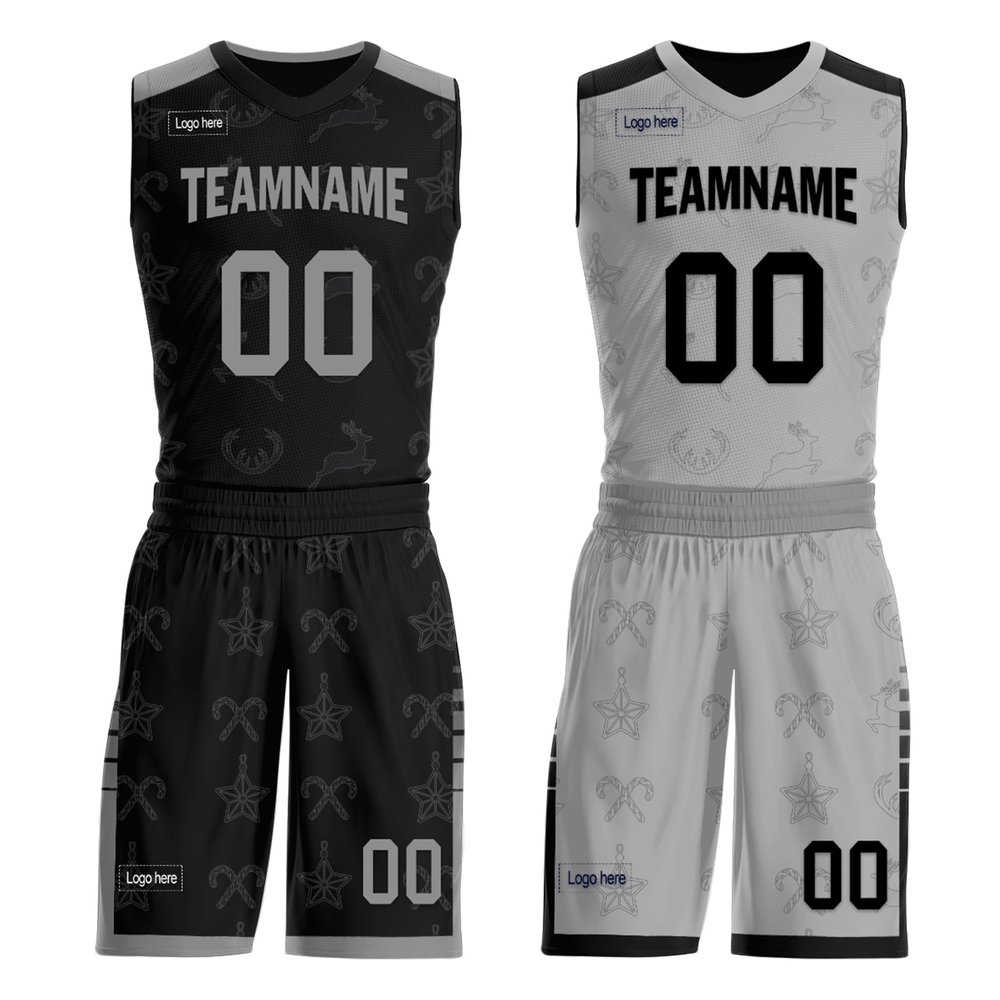 Mens Reversible Basketball Jersey Custom Basketball Uniform for Youth Athletic Practice Game Sport Shirts with Team Name Number Logo Black-Grey