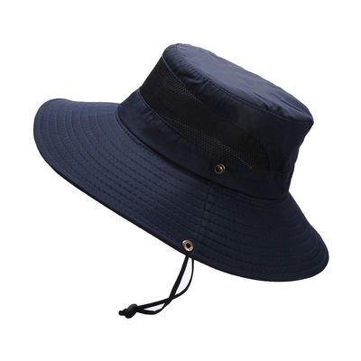 Mens Outdoor Bucket Hat Mesh Breathable Sunshade Fisherman Cap Sunscreen Foldable Sun Visor Hat Outdoor Hiking Cap (Navy, One Size)