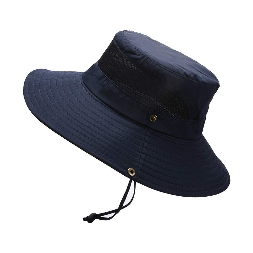 Mens Outdoor Bucket Hat Mesh Breathable Sunshade Fisherman Cap Sunscreen Foldable Sun Visor Hat Outdoor Hiking Cap (Navy, One Size)