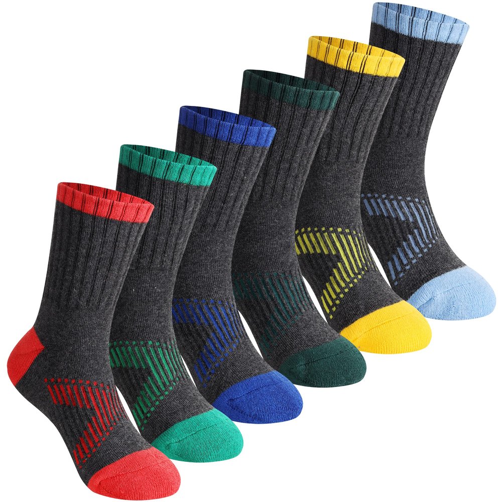 SeeyAN Kids Socks Boys Crew Athletic Half Cushioned Cotton Sport Running Breathable Socks 6 Pairs (6 Pairs Grey, 5-8 Years)