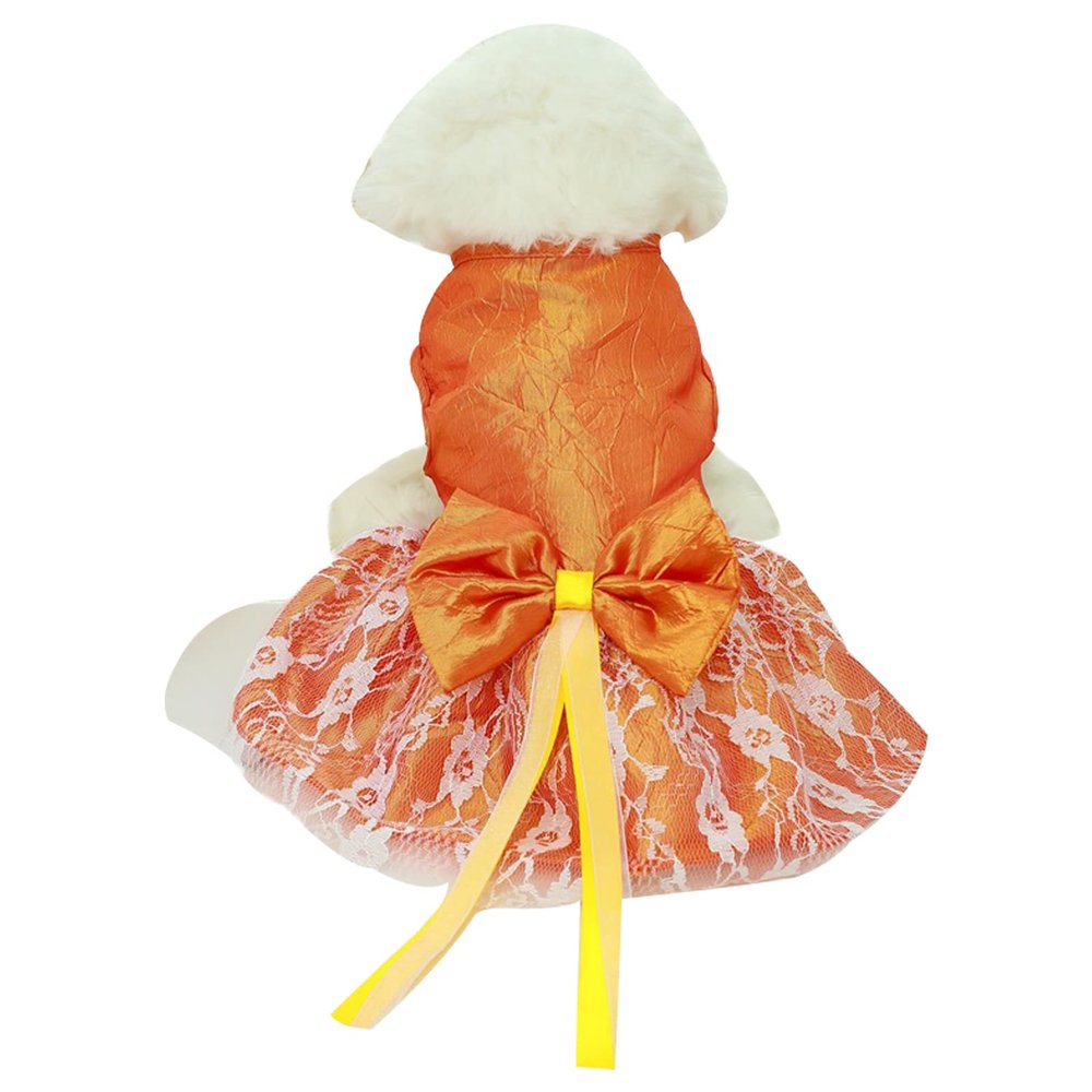 Dog Dresses Fashion Pet Dog Clothes Cat Skirt Mesh Puppy Dog Princess Dress Bowknot Tutu Skirt Party Dress Orange L